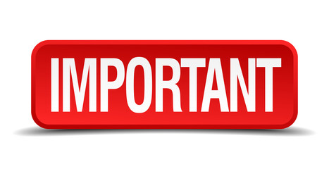 Important red 3d square button on white background