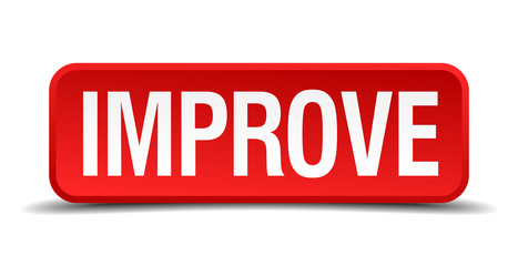 Improve red 3d square button on white background