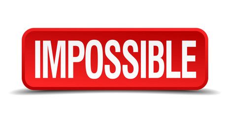 Impossible red 3d square button on white background