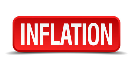 Inflation red 3d square button on white background