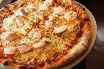 Tasty Pizza with Shrimp and Salmon