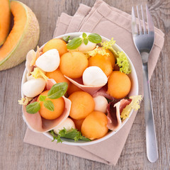 melon, mozzarella and basil