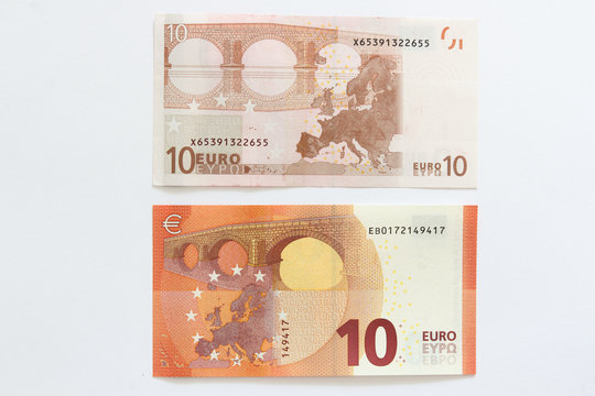 Vergleich Rückseite alter und neuer Zehn Euro Geldschein