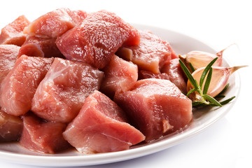 Raw tourkey meat on white background