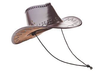 Leather cowboy hat on white background