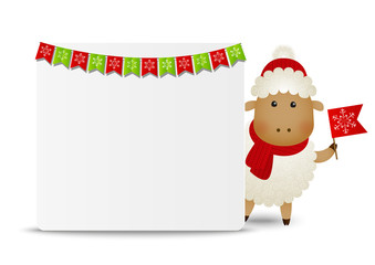 Cute sheep with paper card
