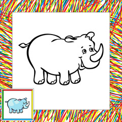 Funny cartoon rhino coloring book