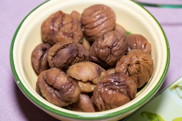 roast pickled chestnuts in bowl