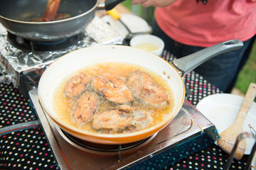 fried fish in the  pan