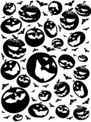 halloween silhouettes, bats and pumpkins isolated on white