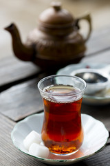 Cup of hot black turkish tea