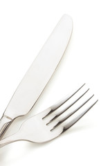 knife and fork on white