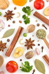 herbs and spices on white