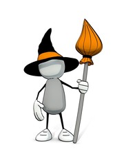 little sketchy man with witch head with a broom