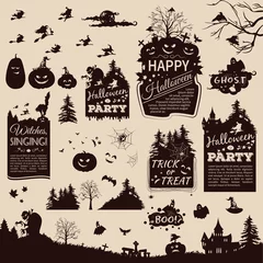 Deurstickers Collection of silhouettes and banners for Halloween © aklionka