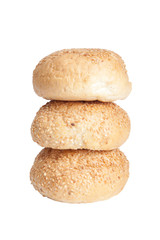 Fototapeta na wymiar buns for breakfast sprinkled with sesame seeds isolated on white