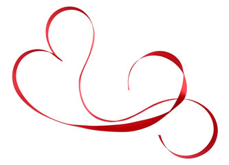 Heart shaped shiny red satin ribbon isolated on white