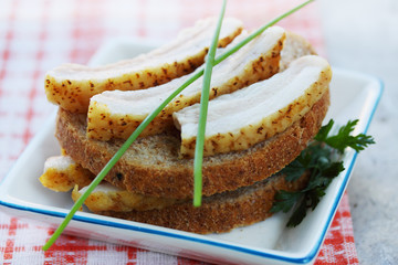 burger with salo and onion