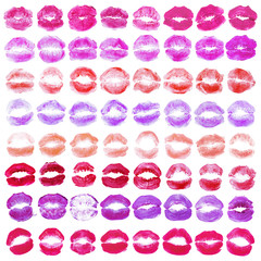 Set of 64 unique lipstick kiss shapes