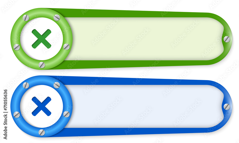 Poster set of two buttons with screws and multiplication symbol