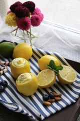 Tasty lemon desserts on napkin