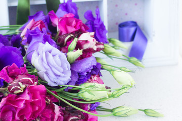 bunch of  blue  and mauve  eustoma flowers
