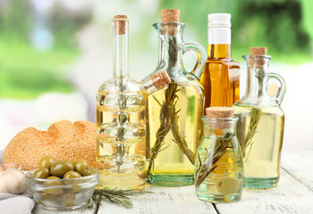 Different sorts of cooking oil, close-up