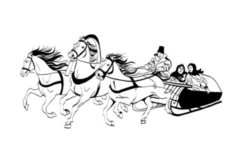 Fototapeta premium Кони, русская тройка, Horses, Russian troika