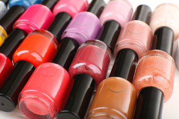 Colorful nail polishes, close-up