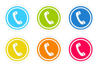 Set of rounded colorful icons with phone symbol