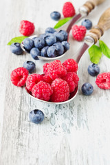  raspberries and blueberries
