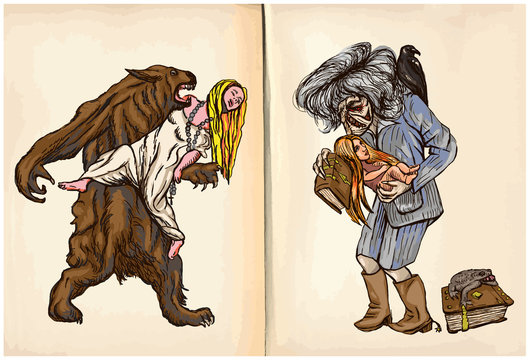 Werewolf and Noon Witch - An hand drawn vector