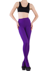 Woman legs wearing long stockings isolated on white