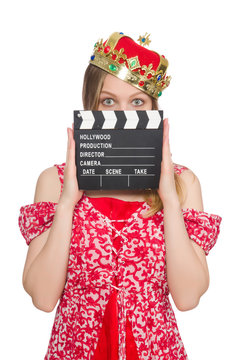 Woman with crown and movie board