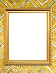 blank golden frame on Thai style buddha wall