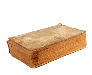 Ancient Old lacerated book on a white background isolated
