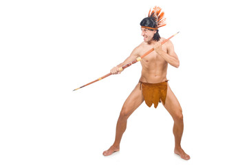 Native american in funny concept isolated on white