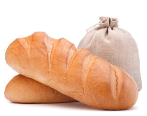 fresh bread and flour sack isolated on white background cutout