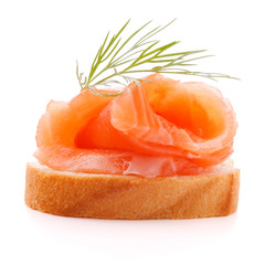 sandwich or canape with salmon on white background  cutout