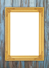 blank golden frame on wood wall