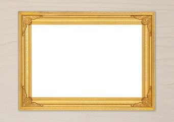 blank golden frame on wood wall