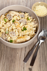 Pasta with chicken, mushroom and cream