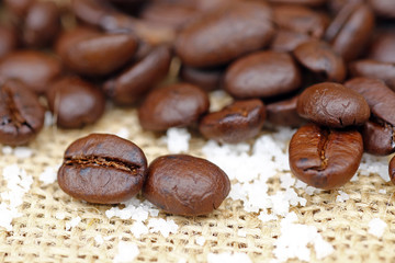 Coffee on grunge wooden background 