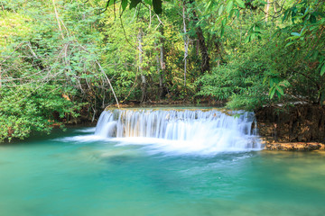 Fototapeta na wymiar Deep forest Waterfall in Kanchanaburi (Huay Mae Kamin), Thailand