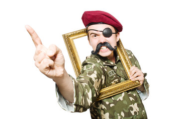 Funny soldier in military concept