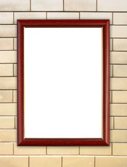 blank wood frame on brick stone wall