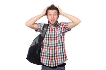 Fototapeta premium Man with backpack isolated on white