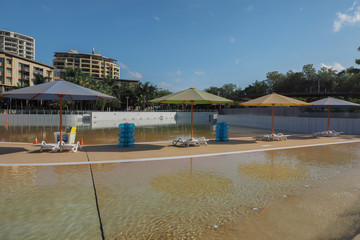 Swimming pool and umbrellas