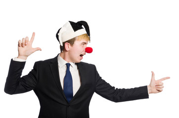 Businessman clown in funny concept isolated on white