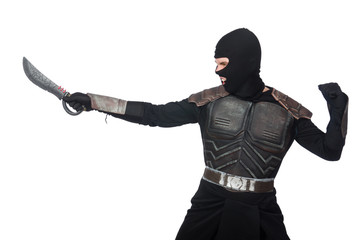 Ninja with knife isolated on white